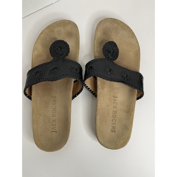 Jack Roger's Black Leather Women's 9.5 Thong Sandals Low Platform Slide On - Picture 6 of 8
